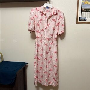 1980s Vintage Fashion! Leslie Fay Red & Cream Leaf Pattern Women’s Dress Sz 12 🌹